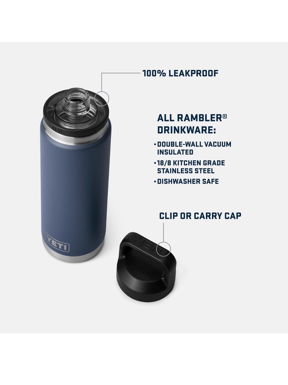 New Yeti Rambler 26 Oz bottle, vacuum insulated, stainless steel in navy - Picture 4 of 6